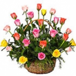 20 Colorful Roses Round Handle Basket