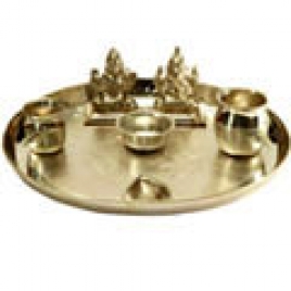 Silver plated Puja Thali with Silver Plated Lakshmi Ganesha