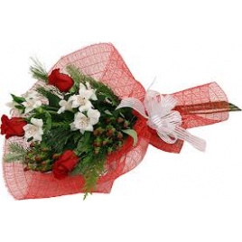 Mixed Red And White Flowers In Tissue: Flower Delivery To India