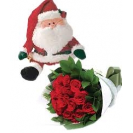 10 Red roses with Cute Santa: Flower Delivery to India