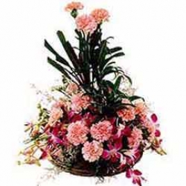 Amazing Basket Of Pink Carnations And Orchids